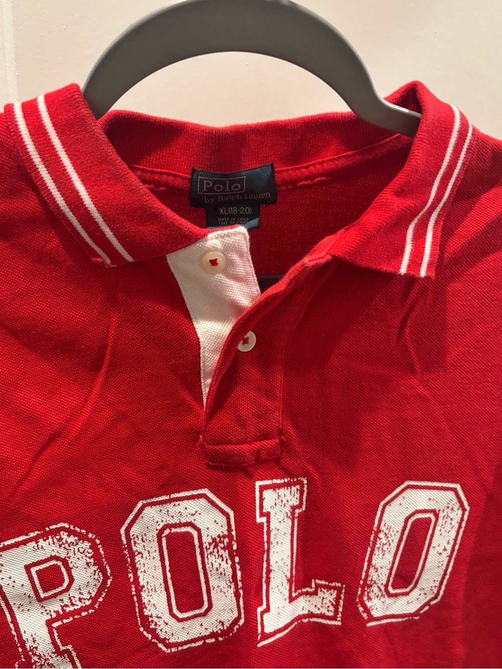 Polo by Ralph Lauren Red Short-Sleeve Polo with White Logo #3 on sleeve - Picture 4 of 4